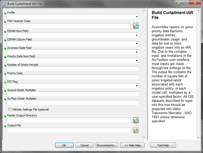 Build a Curtailment IAR file dialog box